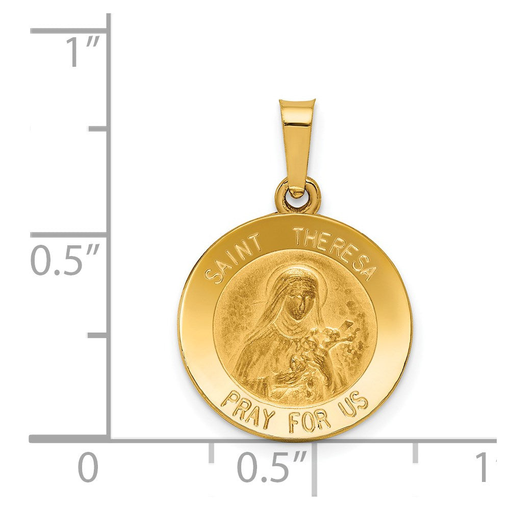 14k Yellow Gold 15 mm Polished and Satin St Theresa Medal Hollow Pendant (0.88 grams)