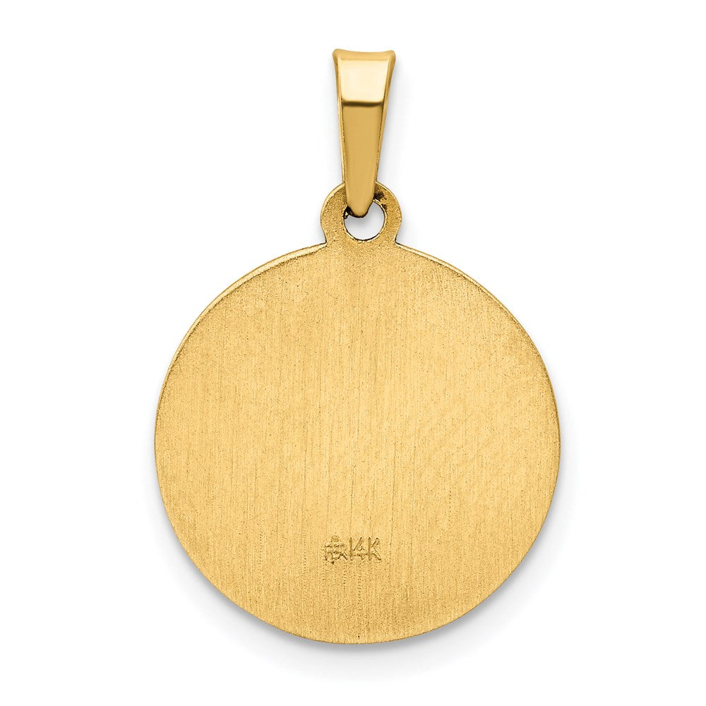 14k Yellow Gold 15 mm Polished and Satin Confirmation Medal Hollow Pendant (0.88 grams)