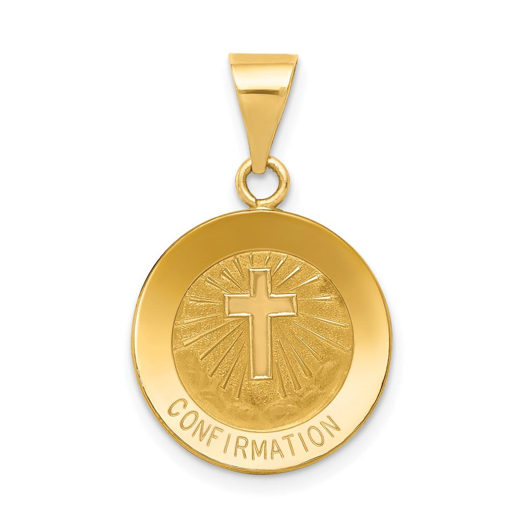 14k Yellow Gold 15 mm Polished and Satin Confirmation Medal Hollow Pendant (0.88 grams)