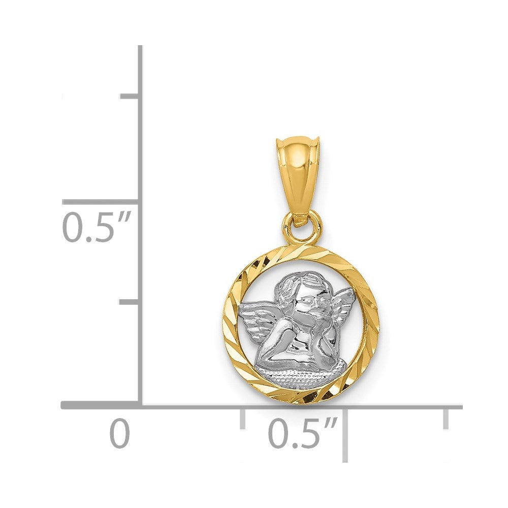 14k Yellow & Rhodium 11 mm  Cherub Pendant (0.48 grams)