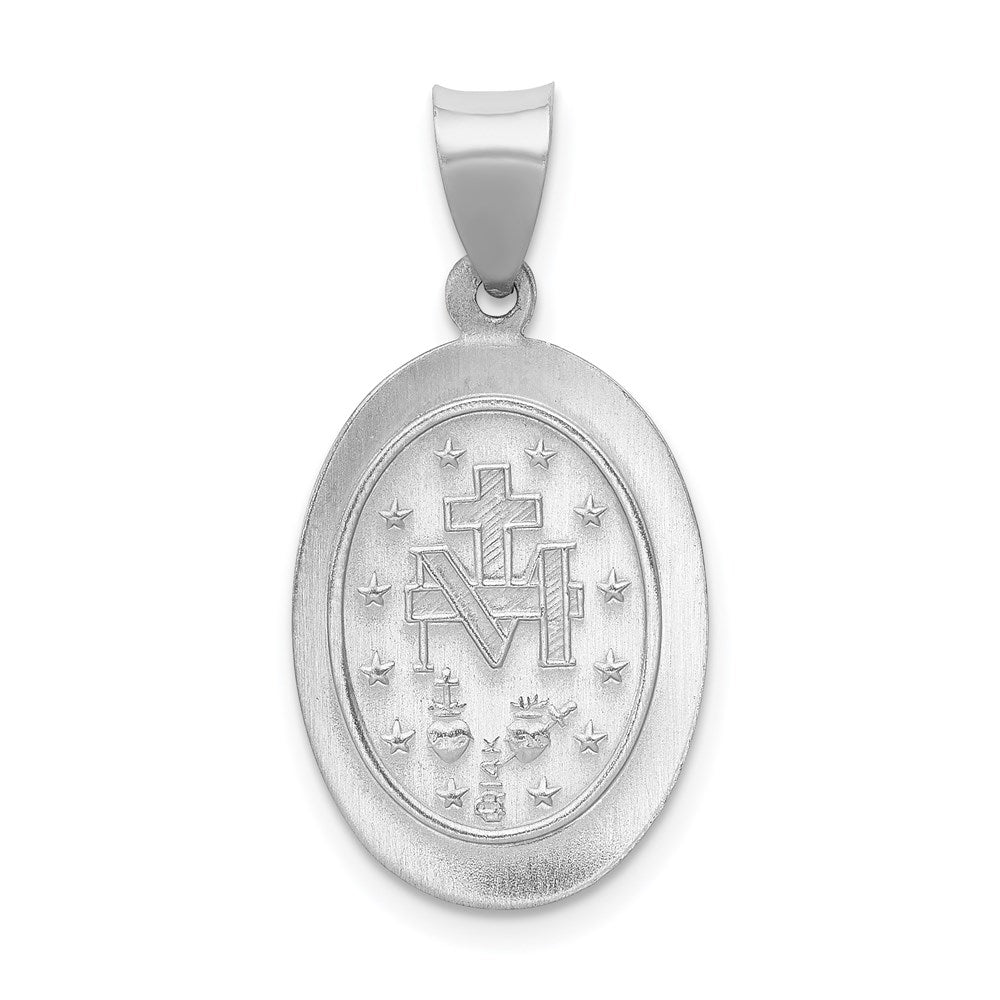 14k White Gold 14 mm Polished / Satin Miraculous Medal Hollow Pendant (1.31 grams)