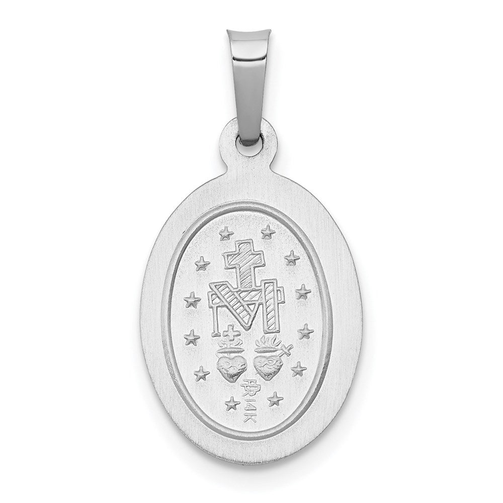 14k White Gold 12 mm Polished/Satin Miraculous Medal Hollow Pendant (0.88 grams)