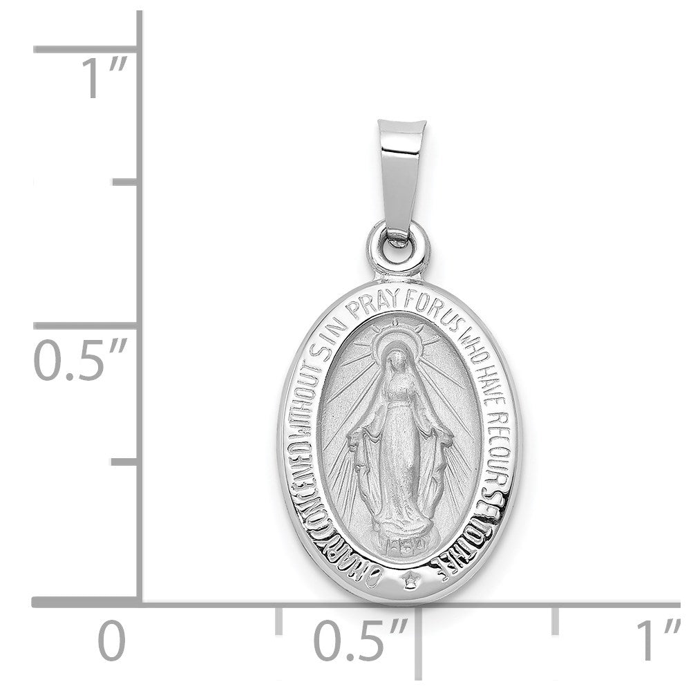 14k White Gold 12 mm Polished/Satin Miraculous Medal Hollow Pendant (0.88 grams)