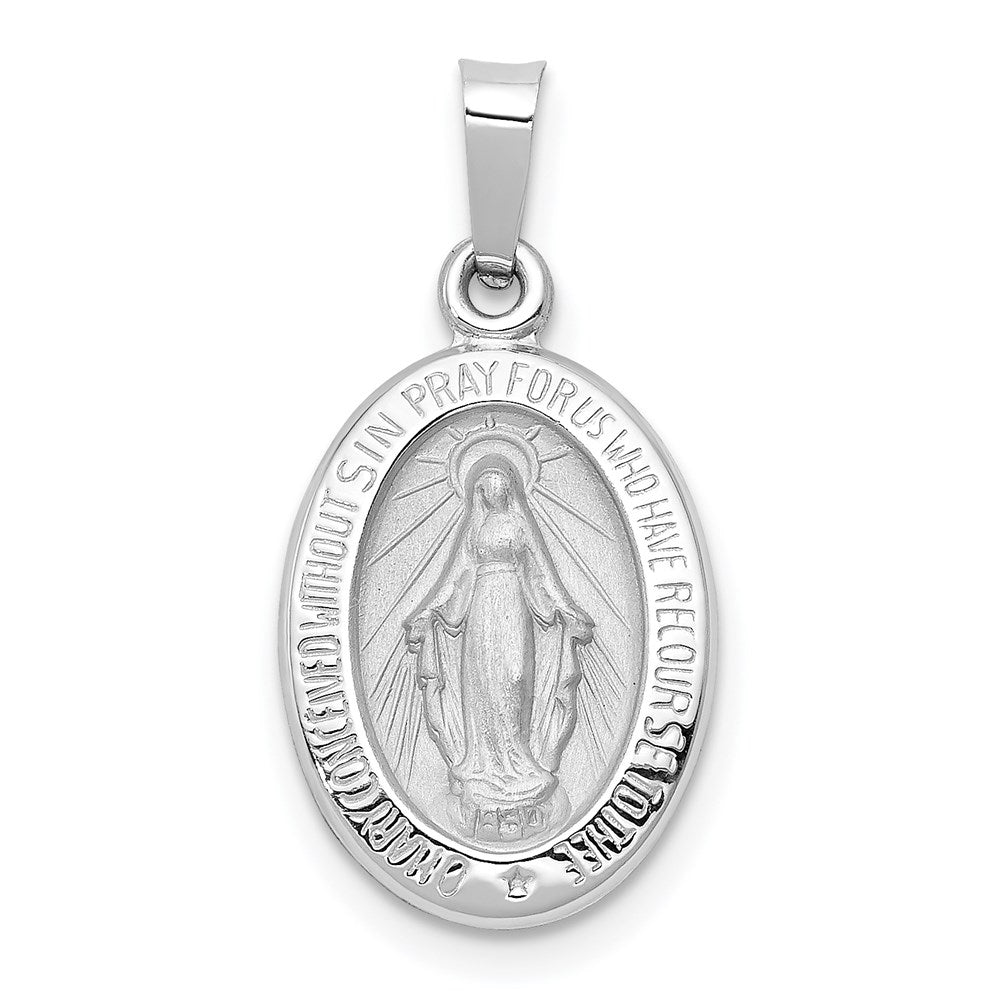 14k White Gold 12 mm Polished/Satin Miraculous Medal Hollow Pendant (0.88 grams)