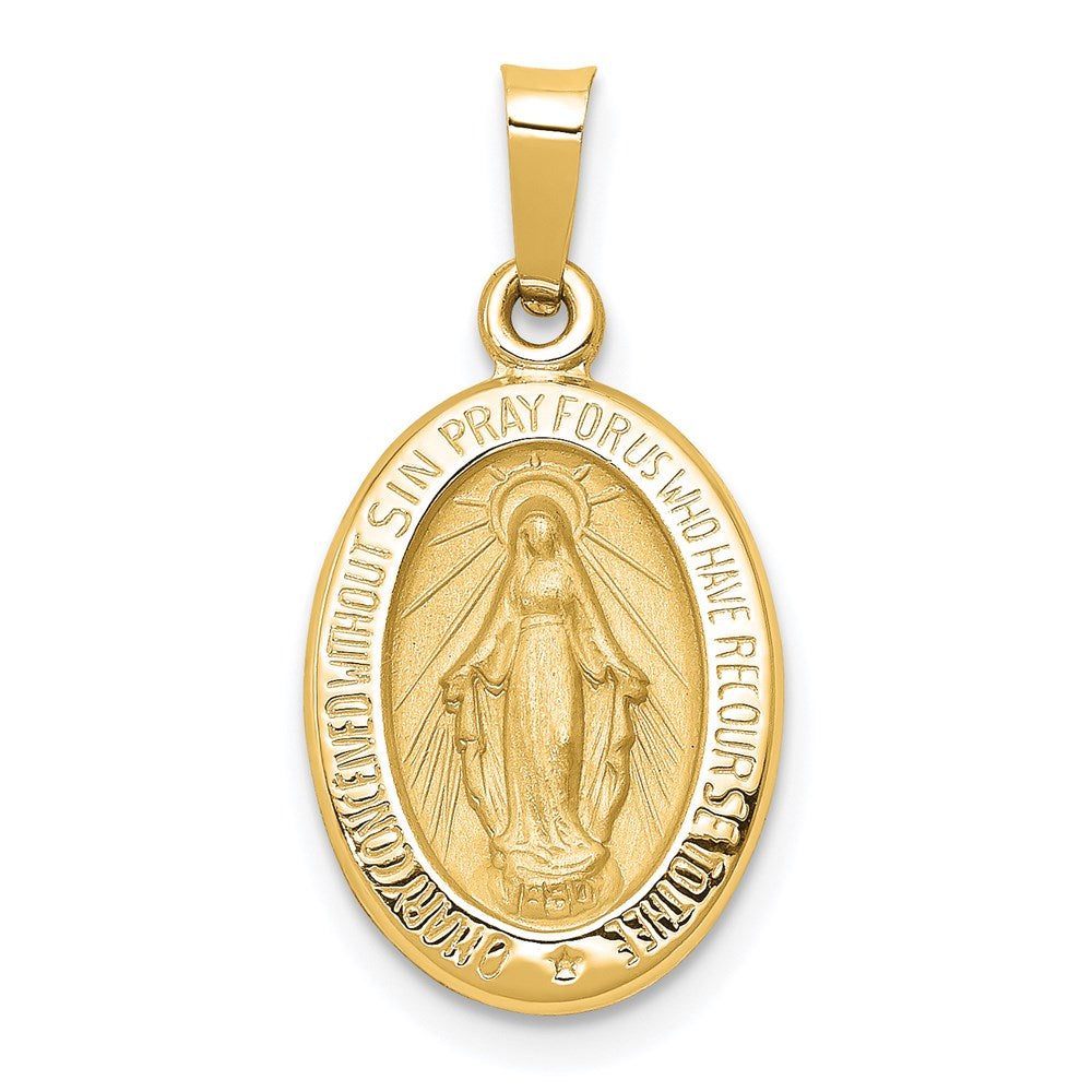 14k Yellow Gold 12 mm Polished and Satin Miraculous Medal Hollow Pendant (0.88 grams)