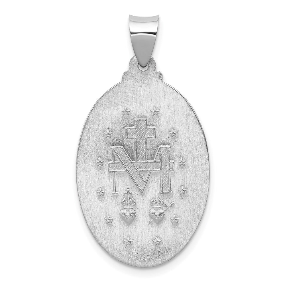 14k White Gold 18 mm Polished/Satin Miraculous Medal Hollow Pendant (2.19 grams)