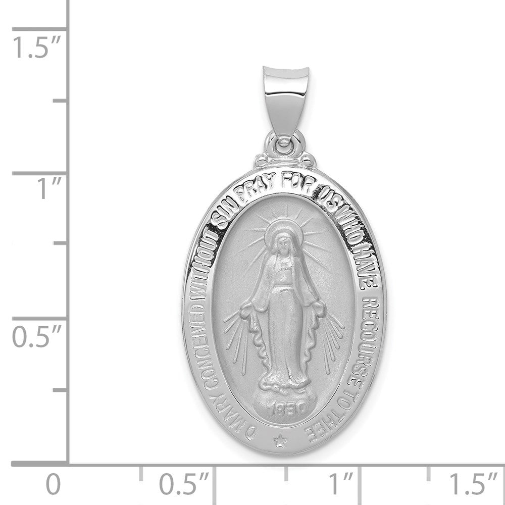14k White Gold 18 mm Polished/Satin Miraculous Medal Hollow Pendant (2.19 grams)