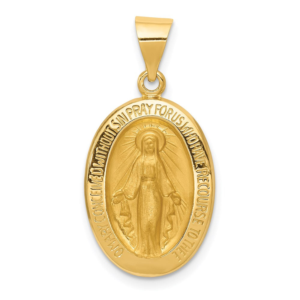 14k Yellow Gold 14 mm Hollow Polished And Satin Miraculous Medal Pendant (1.3 grams)