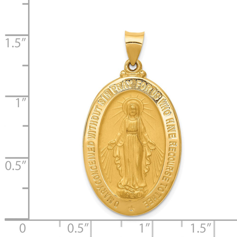 14k Yellow Gold 20.6 mm Hollow Polished And Satin Miraculous Medal Pendant (2.35 grams)