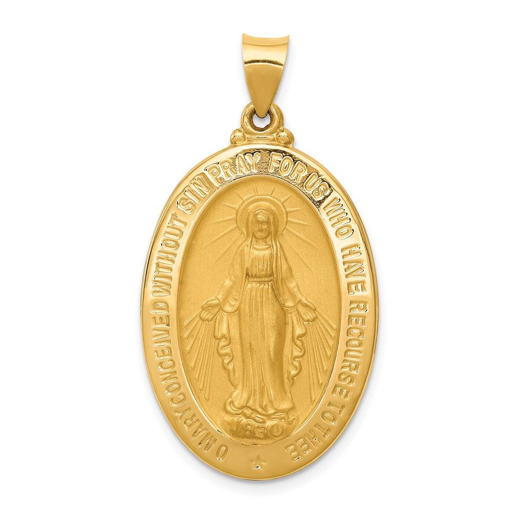 14k Yellow Gold 20.6 mm Hollow Polished And Satin Miraculous Medal Pendant (2.35 grams)