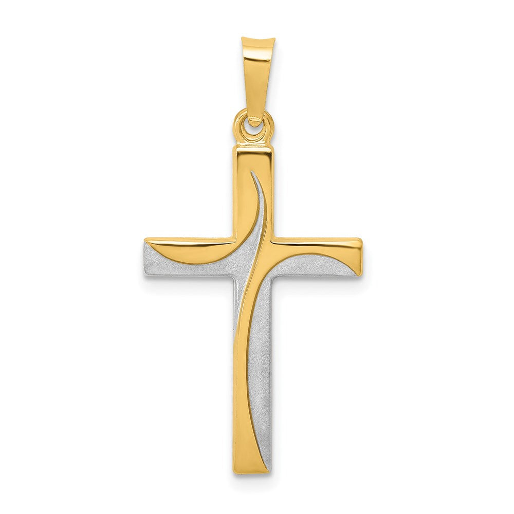 14k Yellow & Rhodium 16.4 mm  Satin and Polished Latin Cross Pendant (0.57 grams)