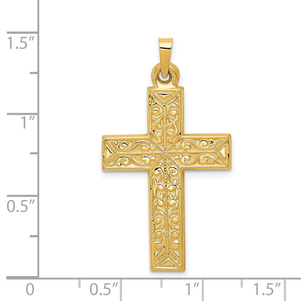 14k Yellow Gold 20.5 mm Polished Filigree Cross Pendant (1.43 grams)