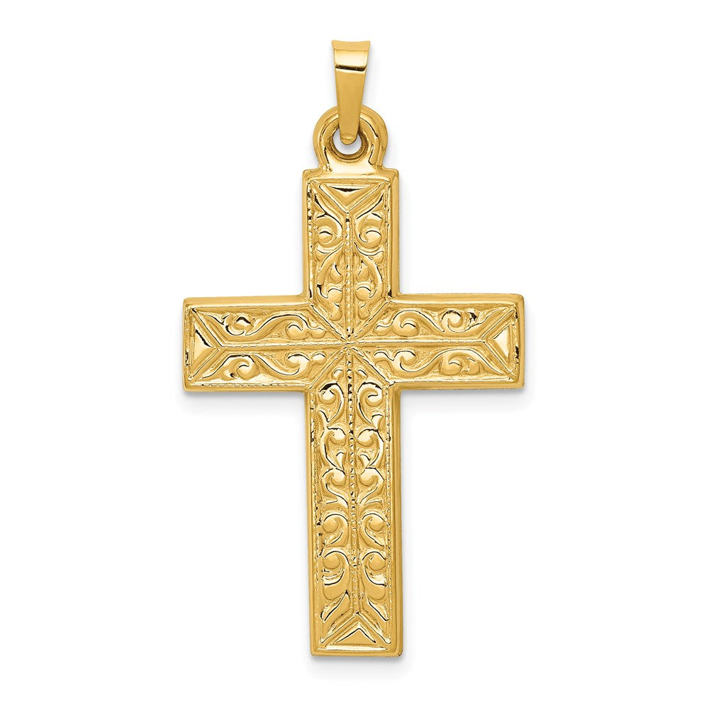 14k Yellow Gold 20.5 mm Polished Filigree Cross Pendant (1.43 grams)