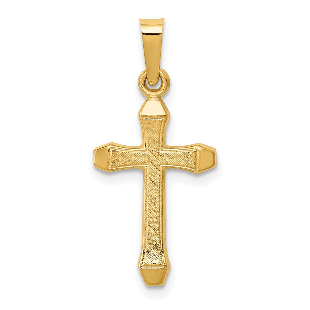 14k Yellow Gold 12 mm Textured and Polished Latin Cross Pendant (0.42 grams)