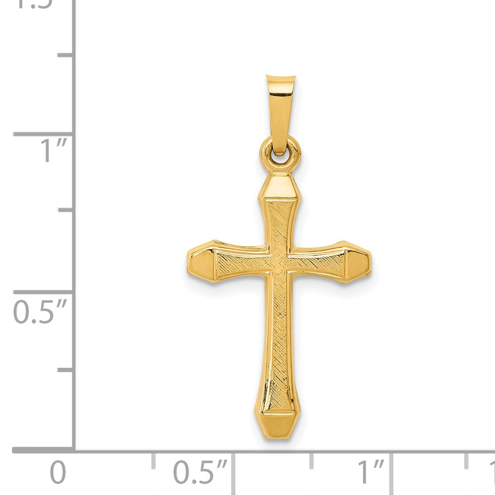 14k Yellow Gold 15 mm Textured and Polished Latin Cross Pendant (0.6 grams)