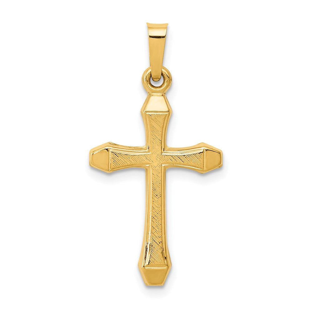 14k Yellow Gold 15 mm Textured and Polished Latin Cross Pendant (0.6 grams)