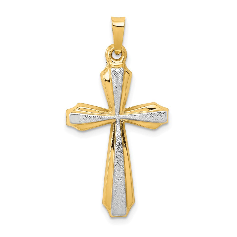 14k Yellow & Rhodium 17.5 mm  Textured and Polished Passion Cross Pendant (0.89 grams)