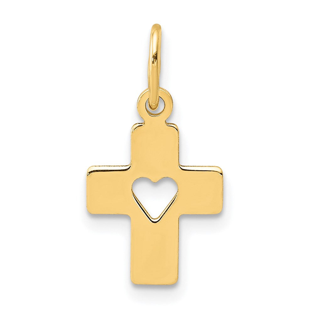 14k Yellow Gold 9 mm Polished Cross with Heart Pendant