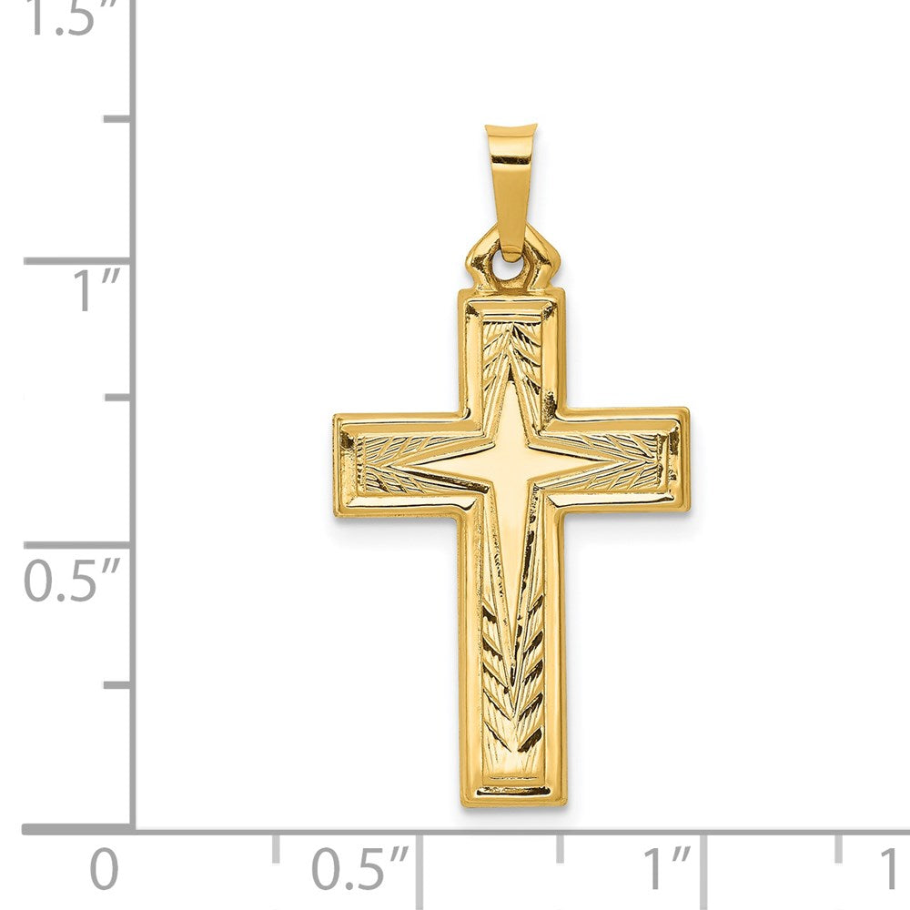 14k Yellow Gold 16 mm Brushed and Polished Latin Cross Pendant (0.92 grams)