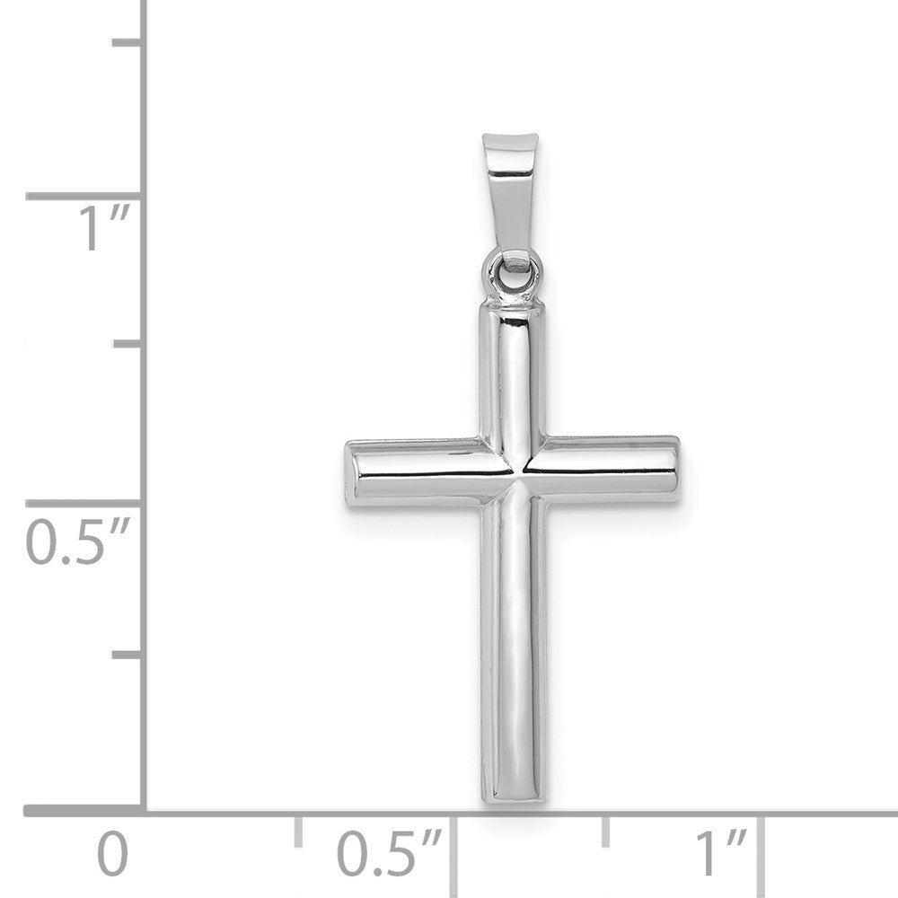 14k White Gold 14 mm  Brushed and Polished Hollow Latin Cross Pendant (0.57 grams)