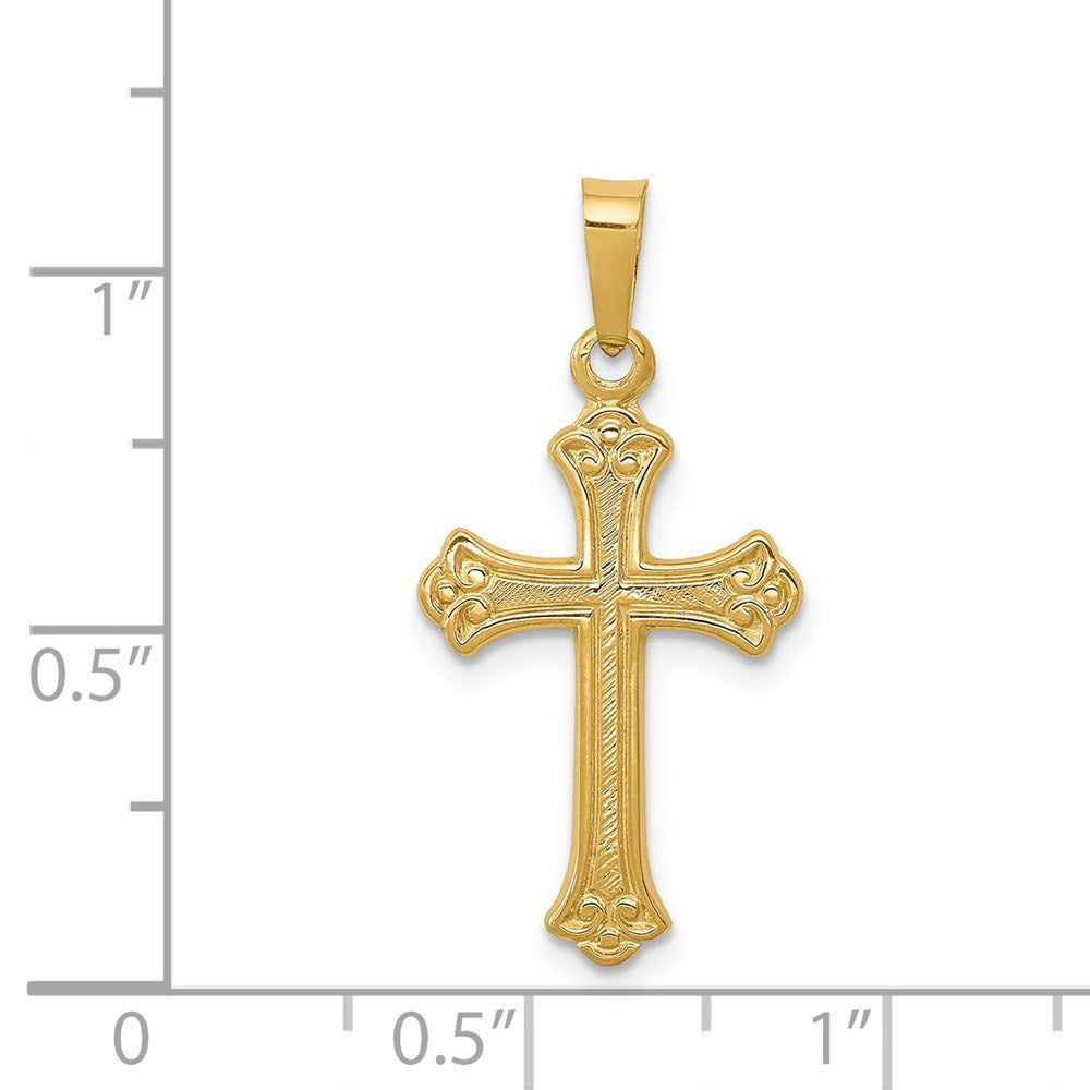 14k Yellow Gold 13.5 mm Polished Fleur de lis Cross Pendant (0.89 grams)
