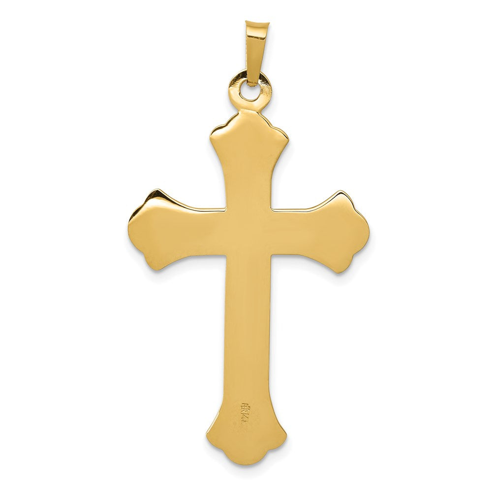 14k Yellow Gold 22.5 mm Textured and Polished Fleur de lis Cross Pendant (3.01 grams)
