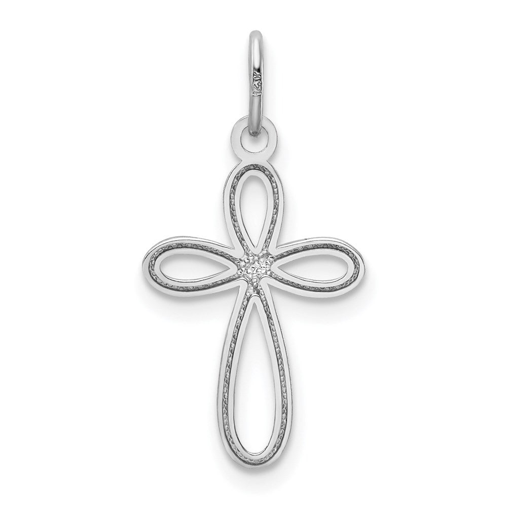 14k White Gold 11.5 mm Polished Small Ribbon Cross Pendant (0.35 grams)