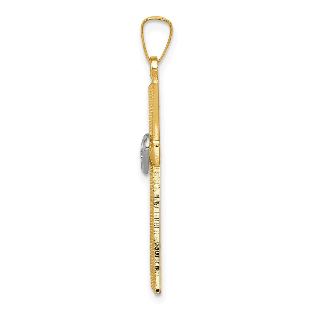 14K Two-tone Textured and Polished Latin Cross with Hearts Pendant (1.34 grams)