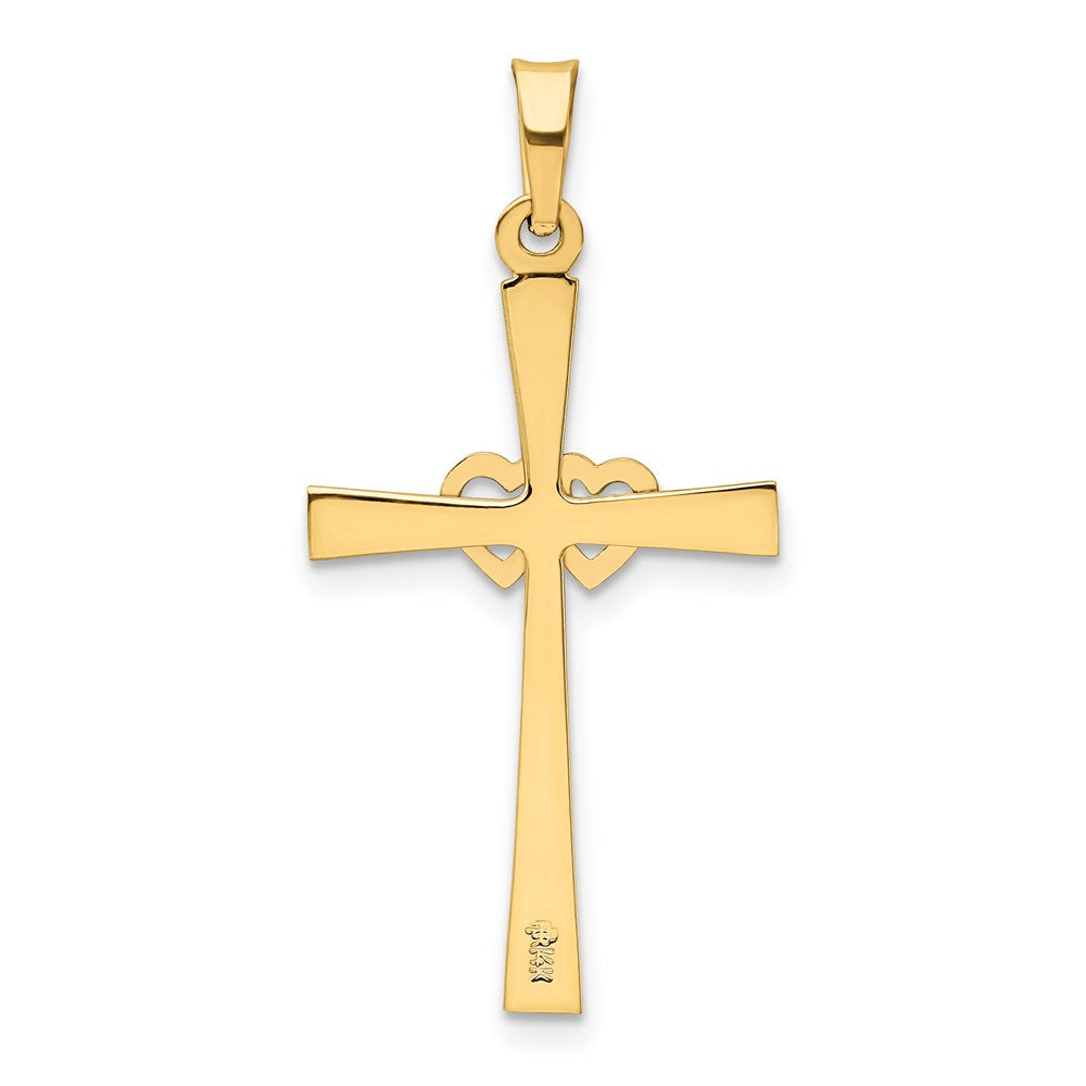 14K Two-tone Textured and Polished Latin Cross with Hearts Pendant (1.34 grams)