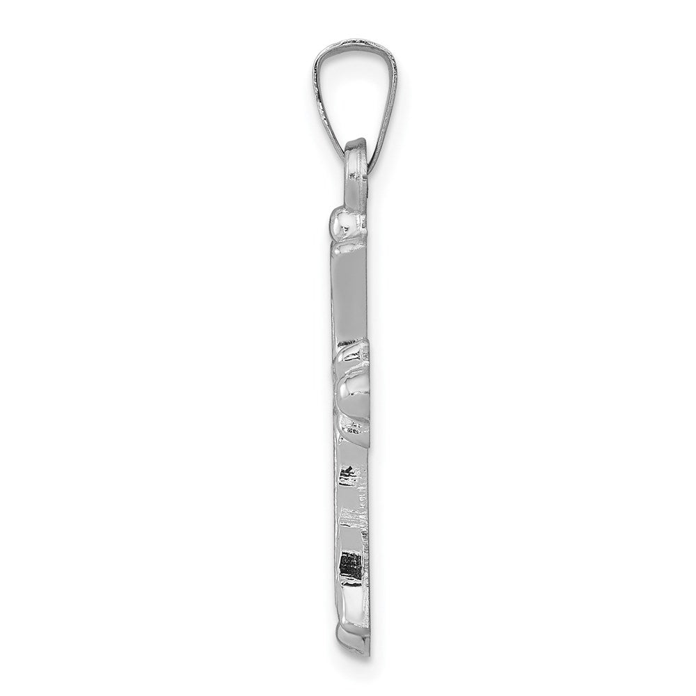 14k White Gold 14.5 mm  Textured and Polished Fleur de lis Cross Pendant (0.66 grams)