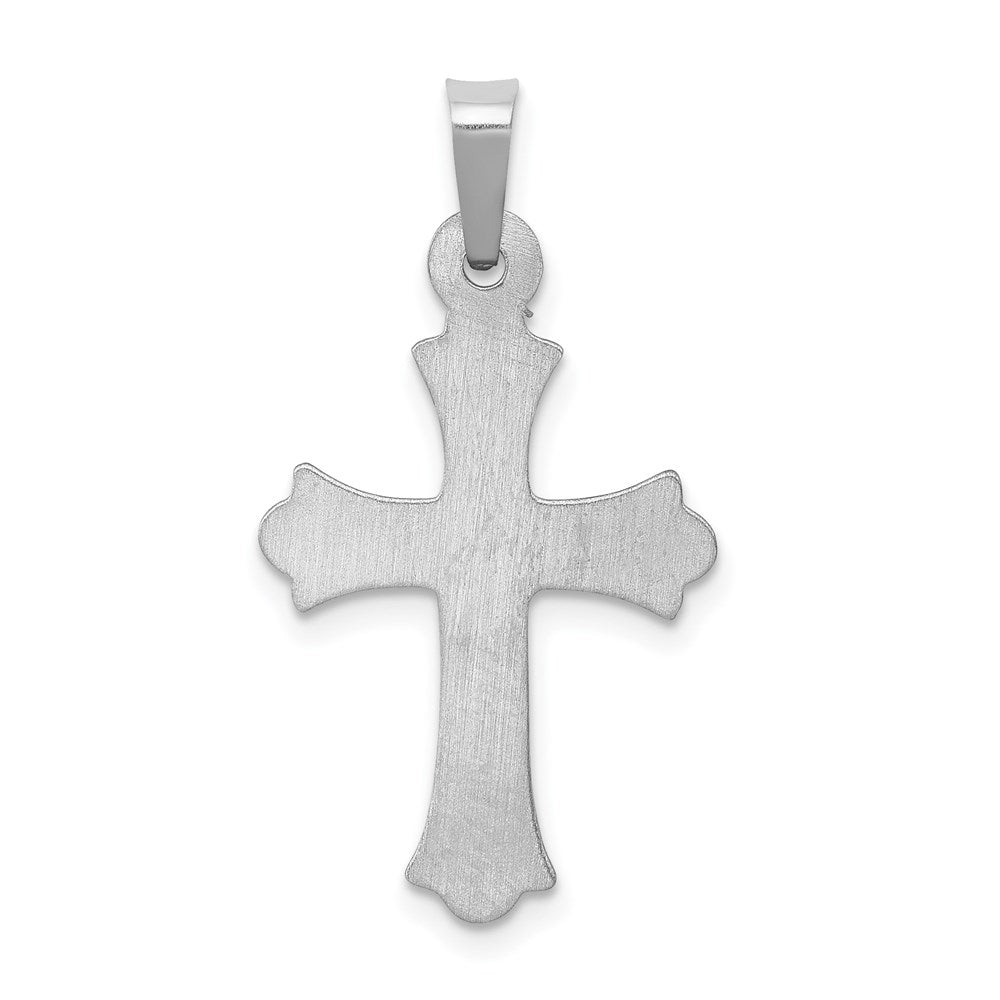 14k White Gold 14.5 mm  Textured and Polished Fleur de lis Cross Pendant (0.66 grams)