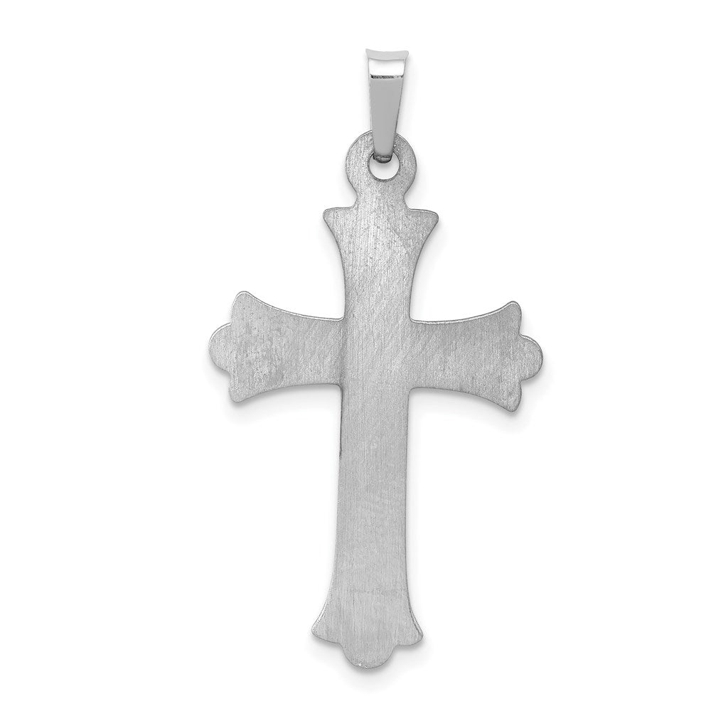 14k White Gold 18 mm  Textured and Polished Fleur de lis Cross Pendant (0.99 grams)