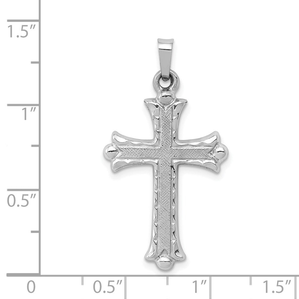14k White Gold 18 mm  Textured and Polished Fleur de lis Cross Pendant (0.99 grams)