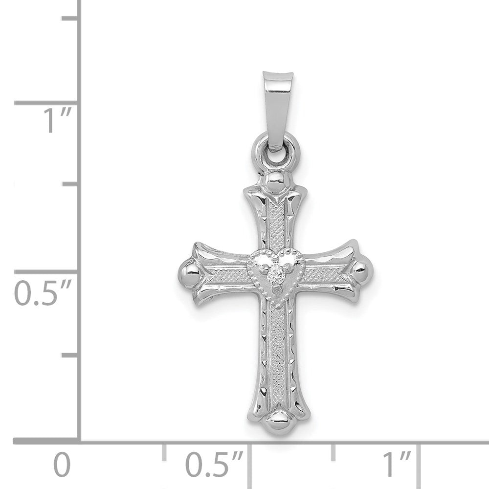 14K White Gold Diamond Fleur De Lis Cross with Heart Pendant (0.81 grams)