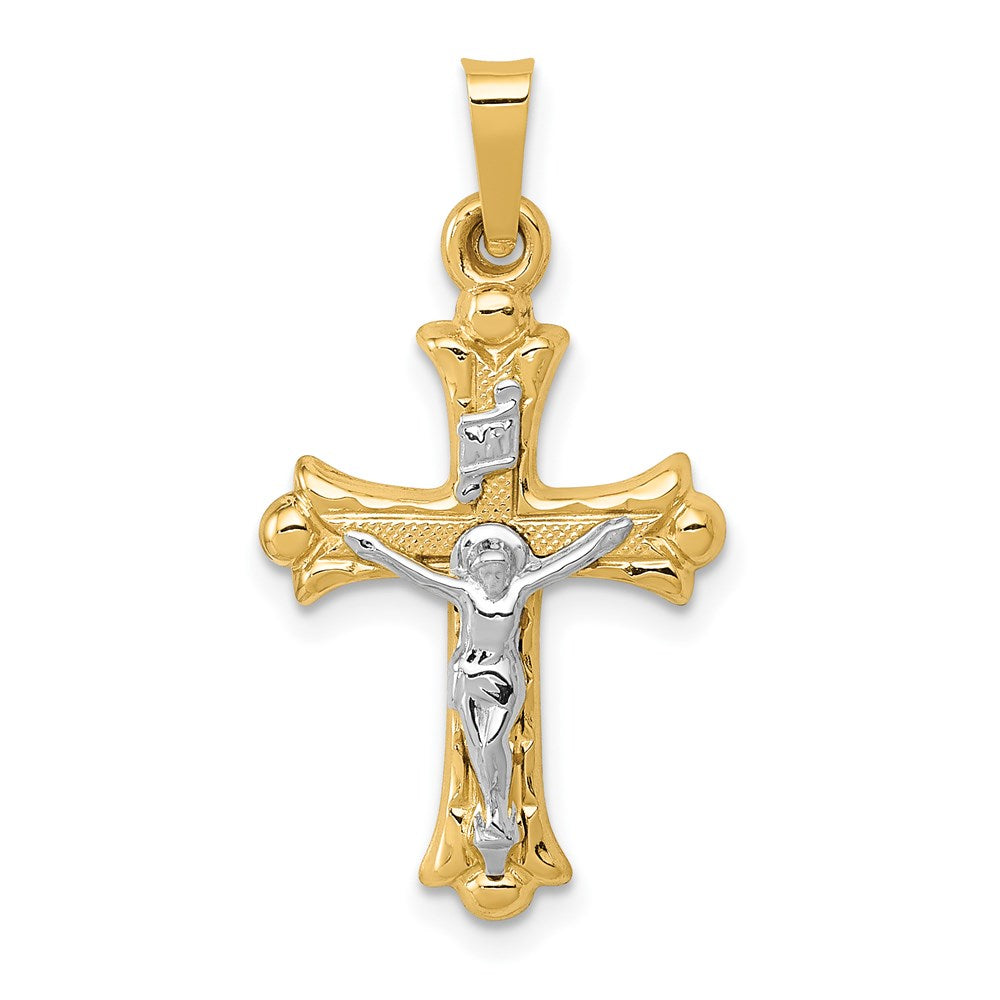 14k Two-tone 14.5 mm Two-Tone Polished INRI Crucifix Cross Pendant (0.8 grams)
