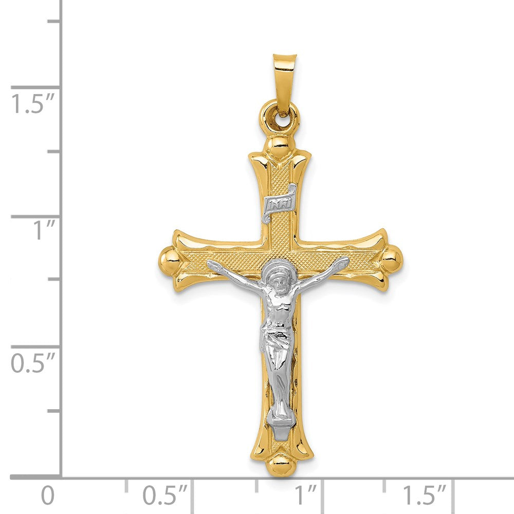 14k Two-tone 23.5 mm Two-Tone Textured and Polished INRI Crucifix Pendant (1.52 grams)