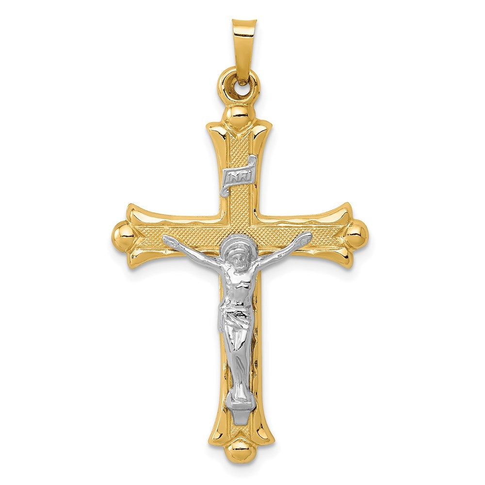 14k Two-tone 23.5 mm Two-Tone Textured and Polished INRI Crucifix Pendant (1.52 grams)