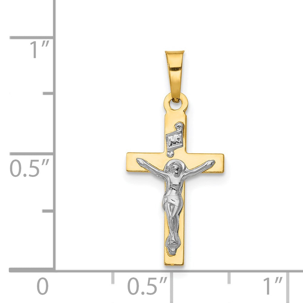 14k Yellow & Rhodium 11.5 mm  Polished Inri Crucifix Pendant (0.48 grams)