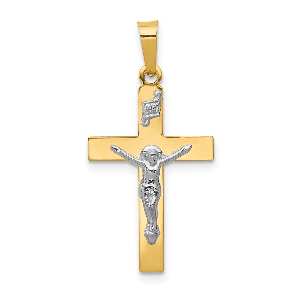 14k Yellow & Rhodium 14 mm  Polished Inri Crucifix Pendant (0.57 grams)