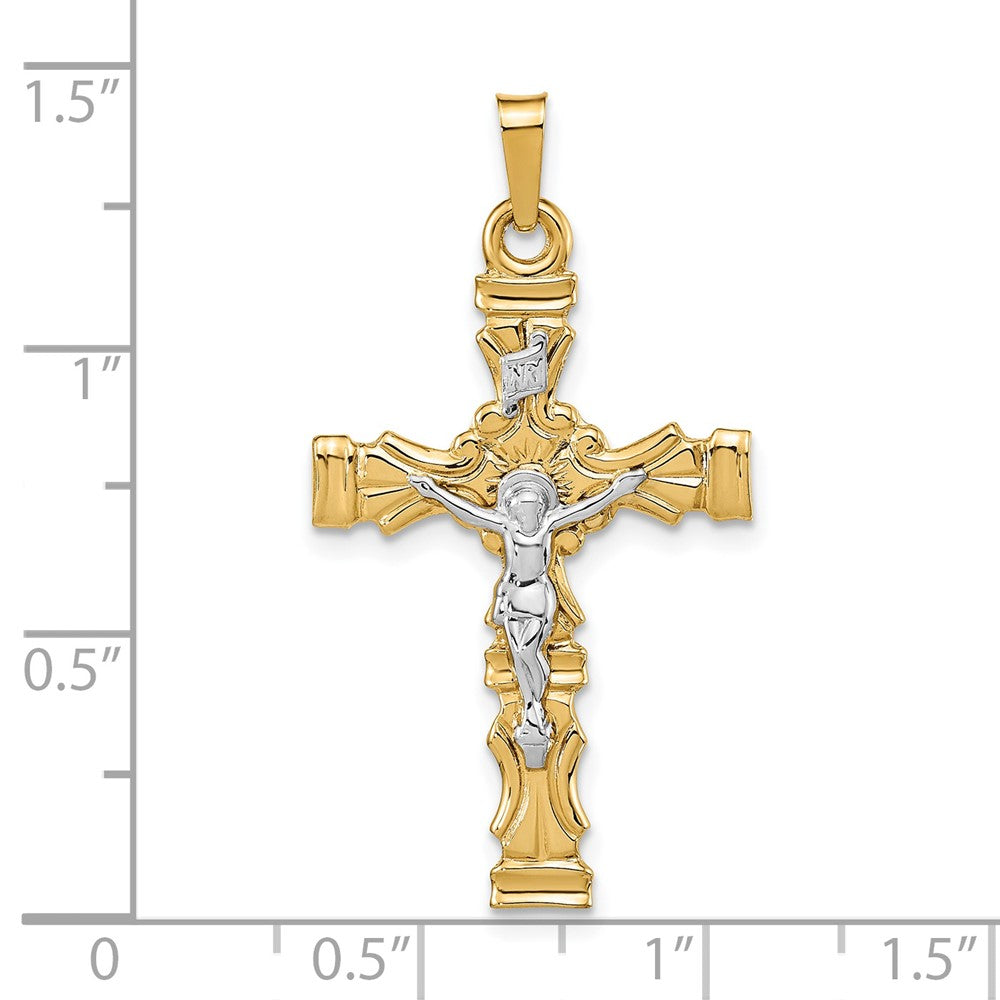 14k Two-tone 19.5 mm Two-tone Polished Latin Crucifix Pendant (1.9 grams)