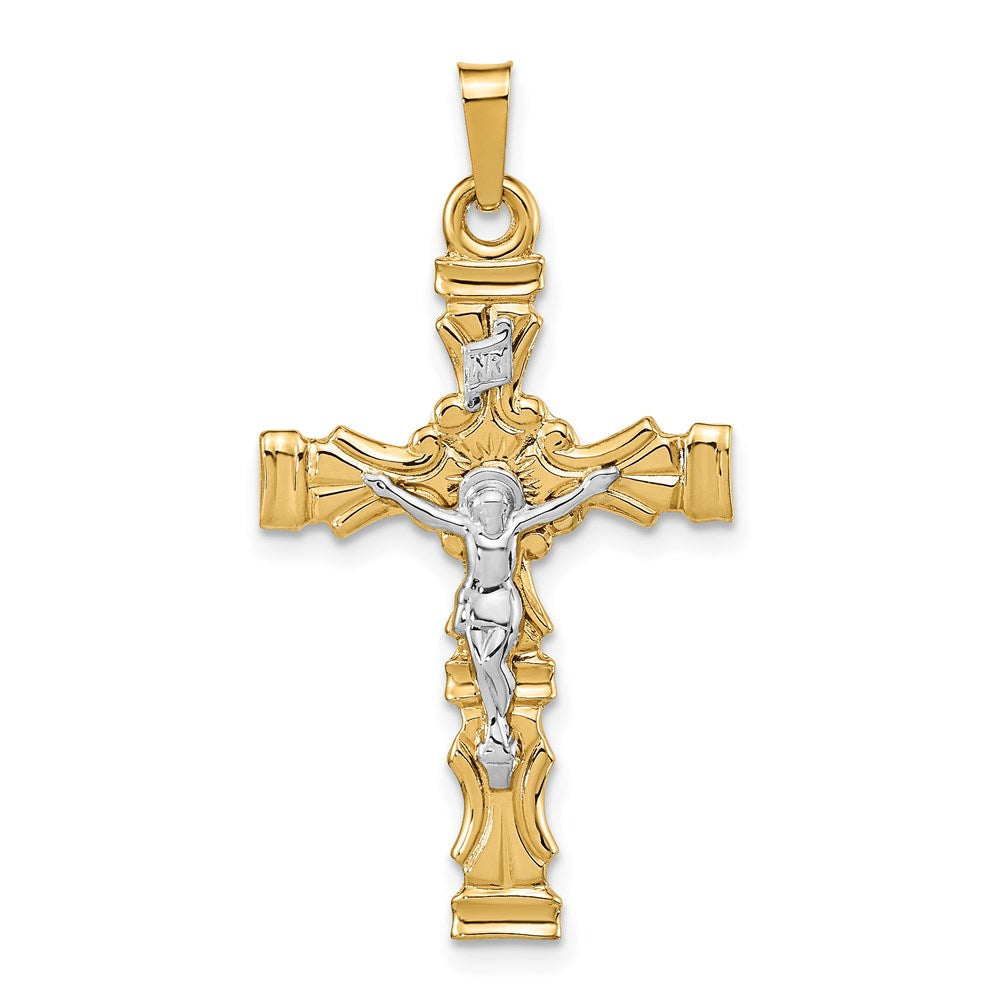 14k Two-tone 19.5 mm Two-tone Polished Latin Crucifix Pendant (1.9 grams)