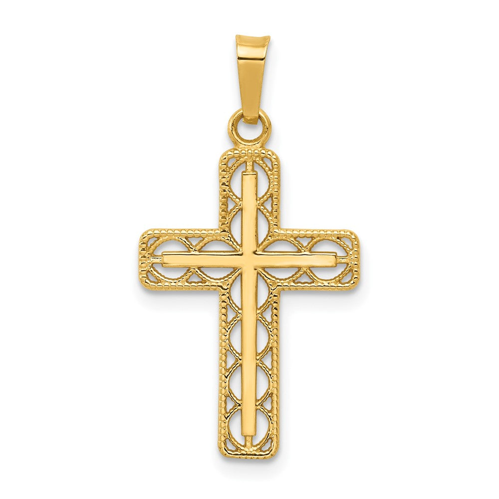 14k Yellow Gold 14.47 mm Polished Filigree Cross Pendant (0.59 grams)