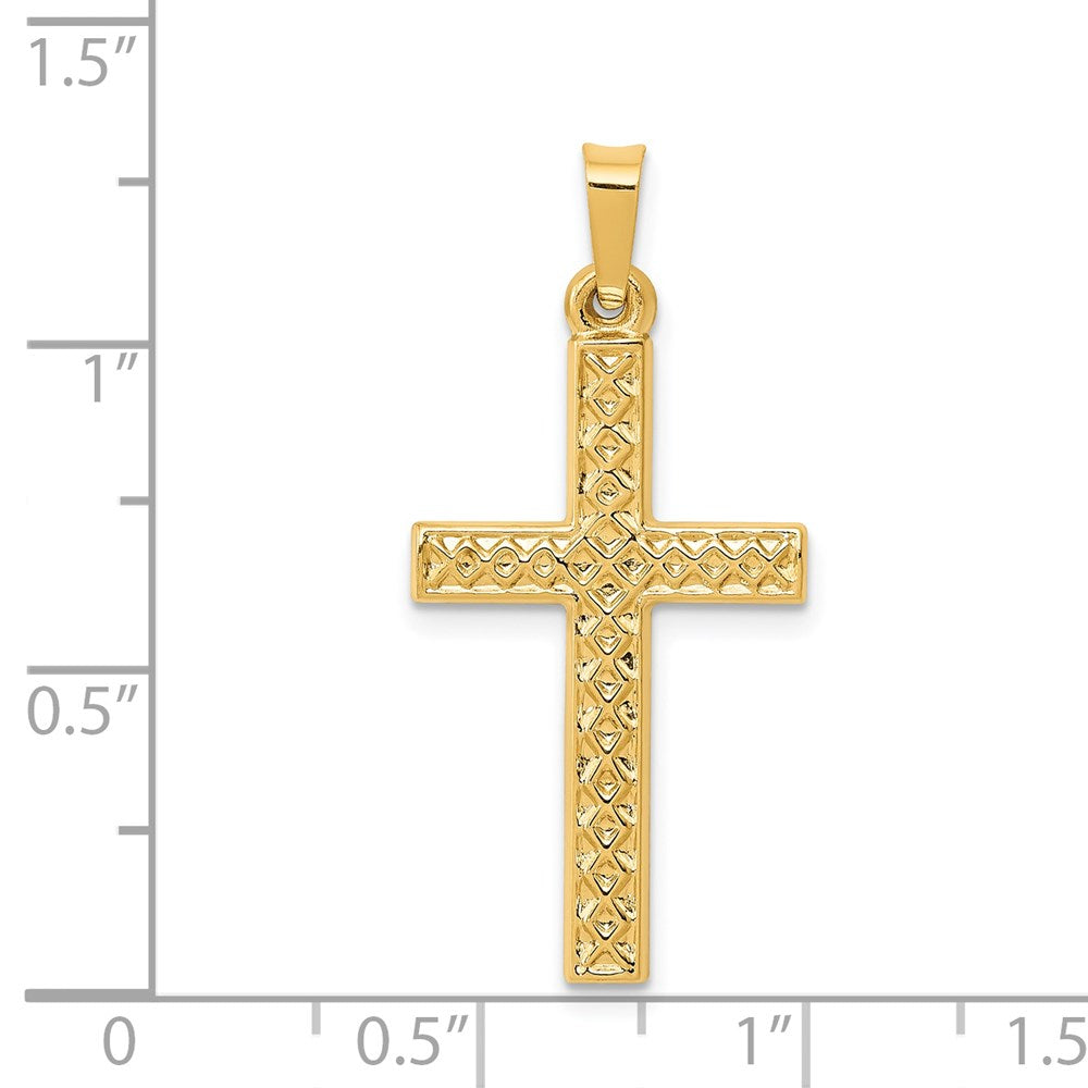 14k Yellow Gold 14.44 mm Polished Lattice Textured Cross Pendant (0.81 grams)