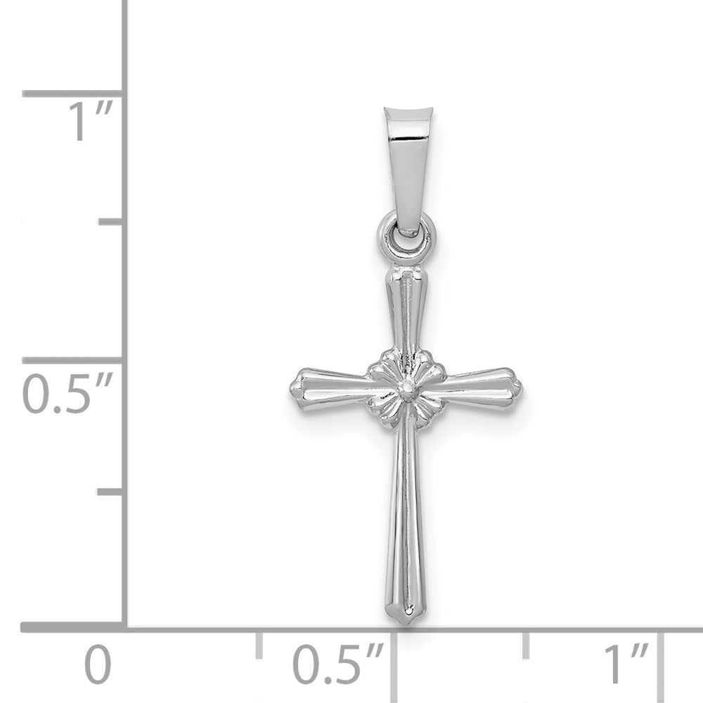 14k White Gold 10.97 mm Polished Center Flower Cross Pendant (0.29 grams)