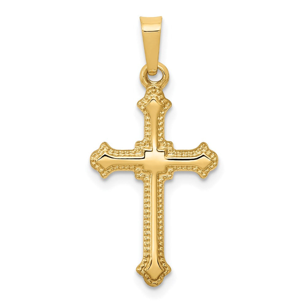 14k Yellow Gold 13.2 mm Polished Fleur de Lis Cross Pendant (0.45 grams)