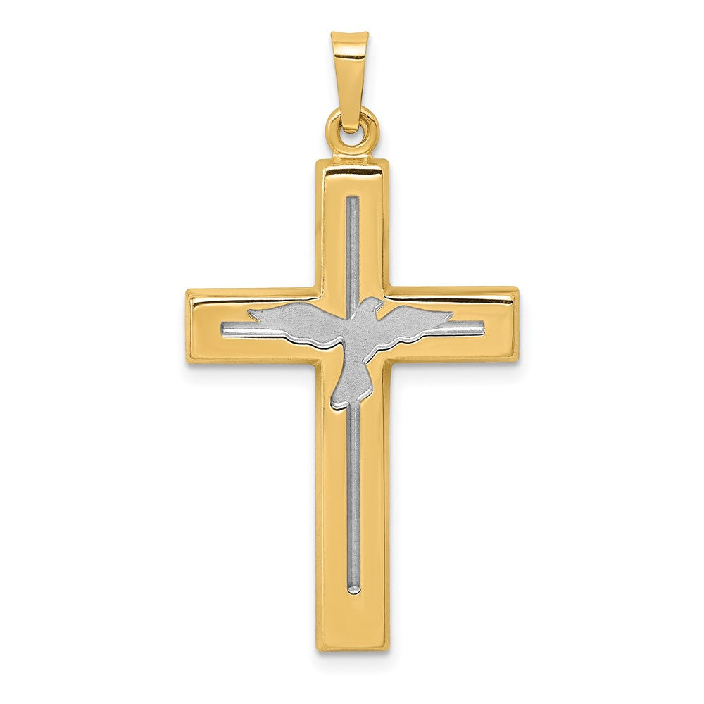 14k Yellow & Rhodium 20.11 mm  Polished and Satin Cross W/Dove Pendant (1.08 grams)