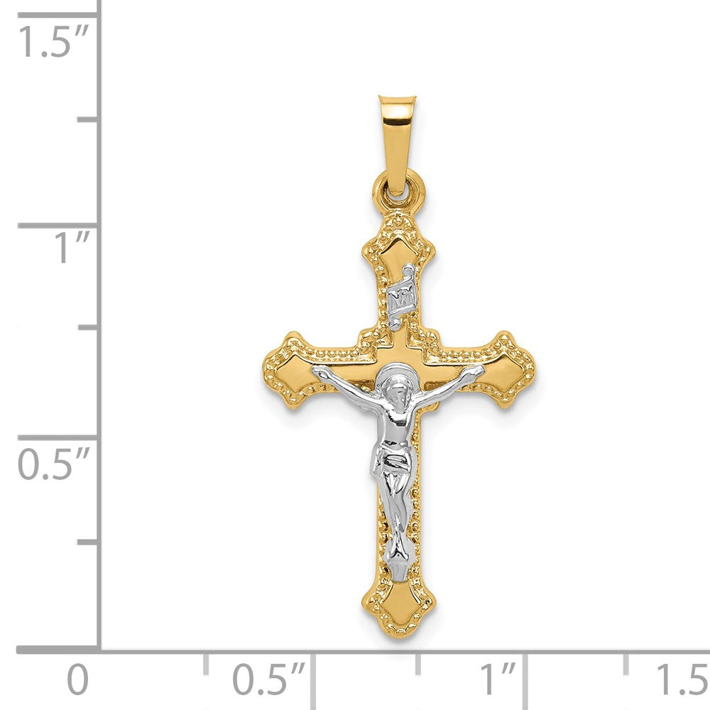 14k Two-tone 16.5 mm Polished INRI Crucifix Pendant (0.76 grams)