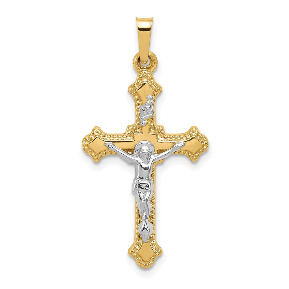 14k Two-tone 16.5 mm Polished INRI Crucifix Pendant (0.76 grams)