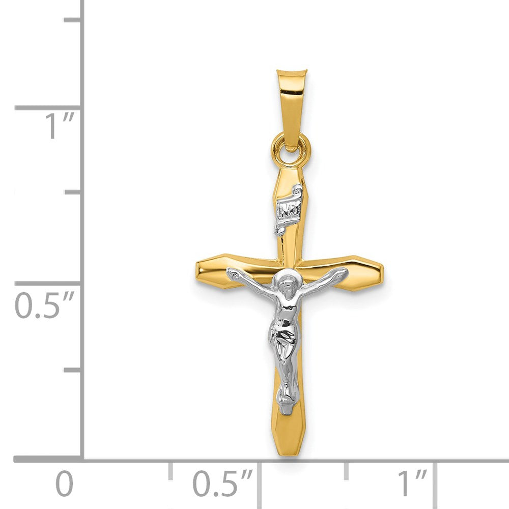 14k Two-tone 14 mm Polished INRI Crucifix Pendant (0.51 grams)