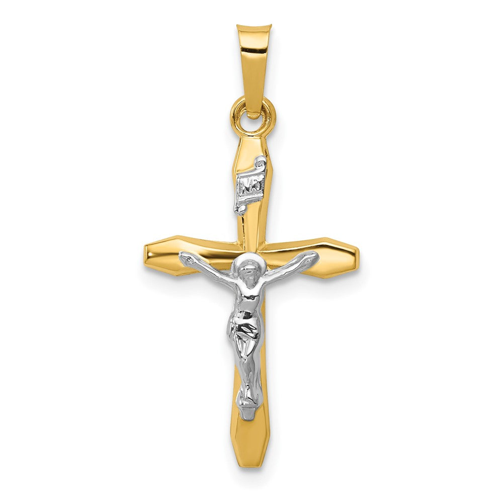 14k Two-tone 14 mm Polished INRI Crucifix Pendant (0.51 grams)